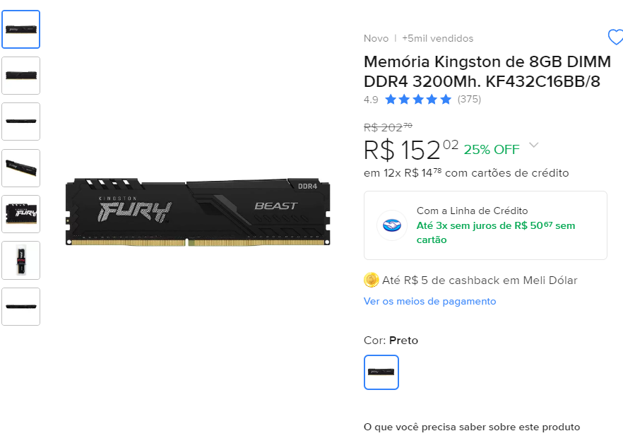 Pente de memória DDR4 de 8GB