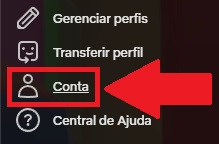 Clique em "Conta" para acessar o menu de configurações.