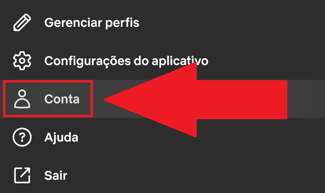 Desça a lista para encontrar a opção "Conta".