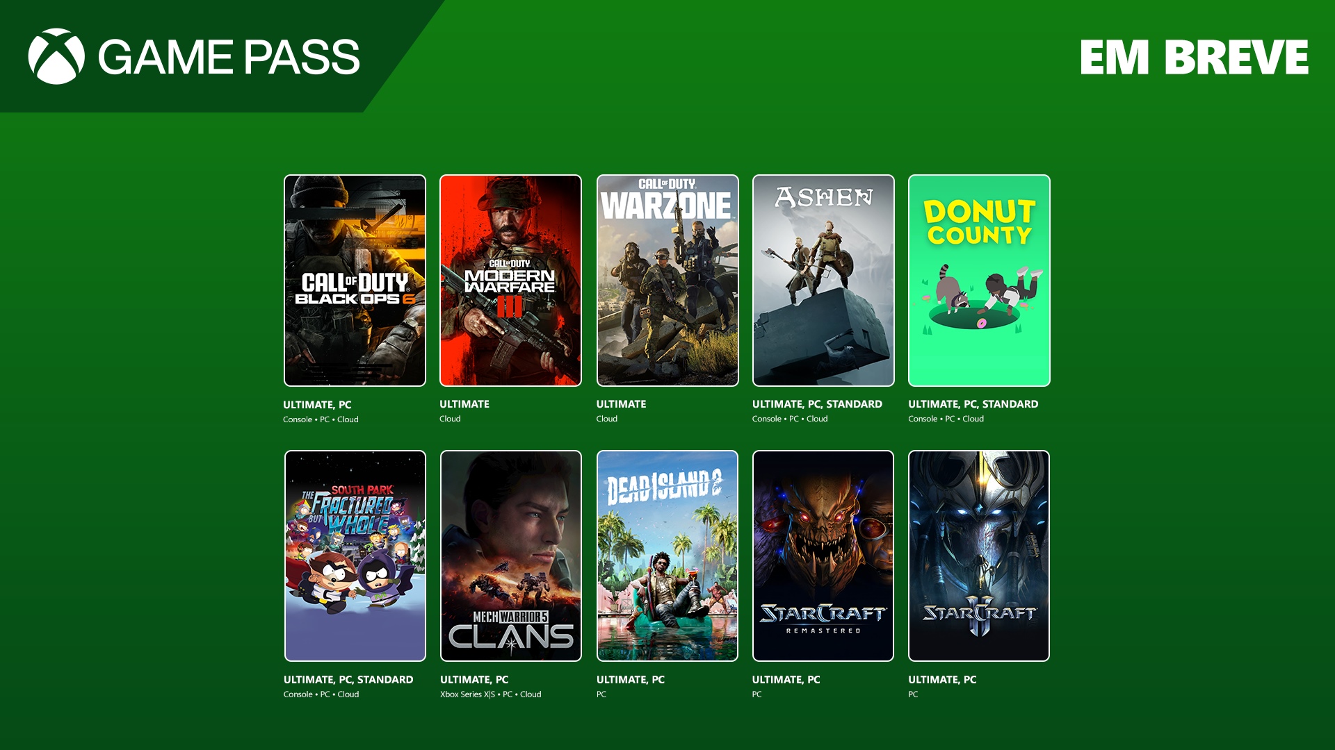 Lista de novos jogos que chegam em outubro/novembro de 2024 ao Xbox Game Pass.