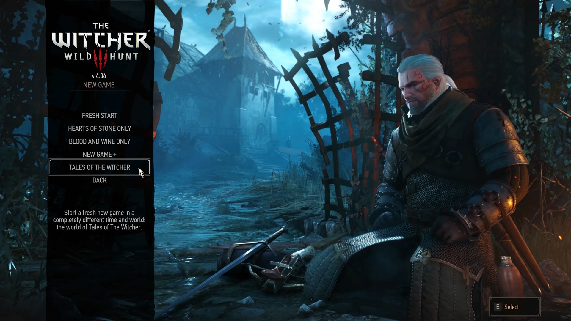 Tales of The Witcher pode ser acessado no menu principal de The Witcher 3.