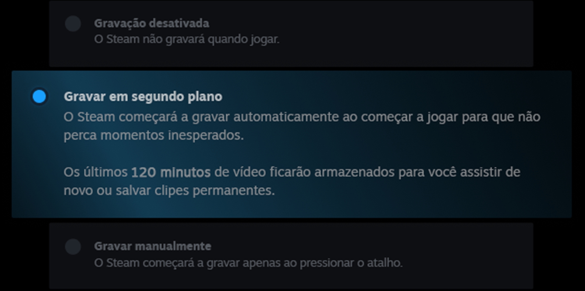 Acesse o painel de gravações através das configurações da Steam.