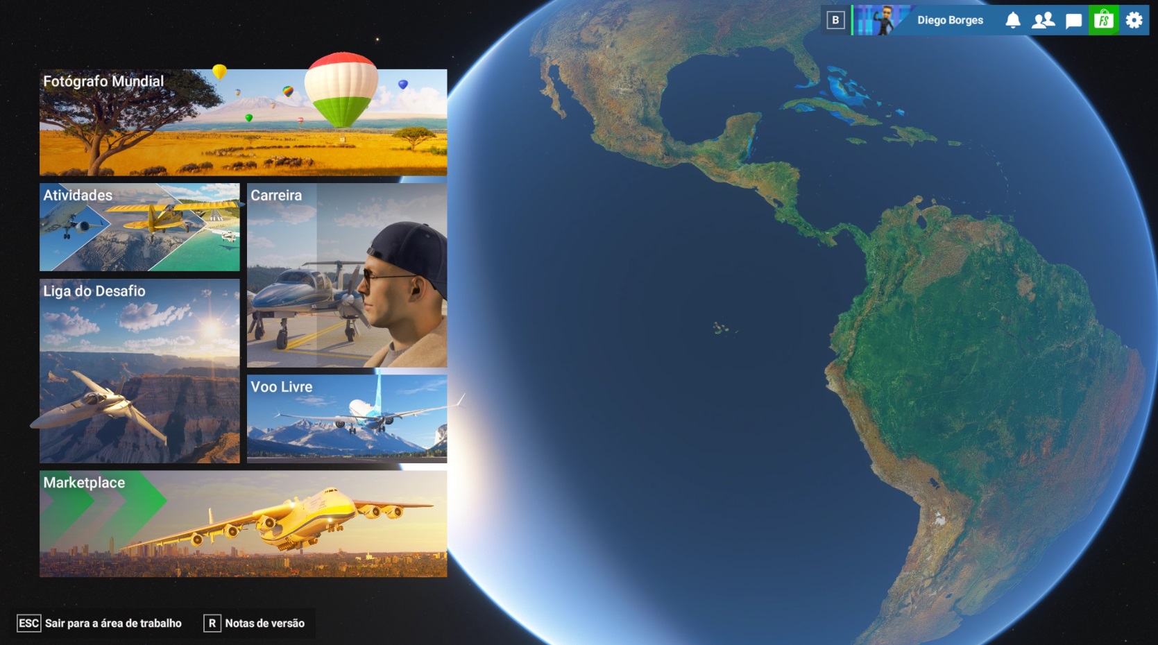 Menu de Flight Simulator 2024