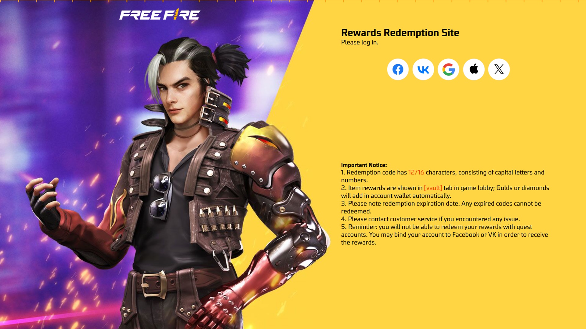 Site de resgate dos Codiguin do Free Fire.