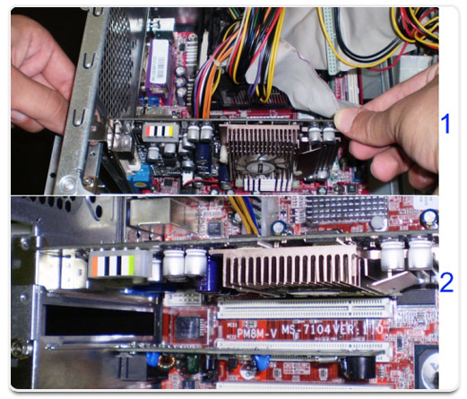 Segure a placa pelas bordas e encaixe vagarosamente. Não esqueça de parafusar a placa após a instalação. Segure a placa pelas bordas e encaixe vagarosamente. Não esqueça de parafusar a placa após a instalação.