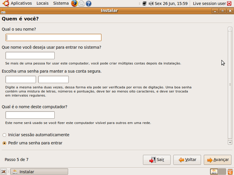 Determine um login e uma senha para o usuário Determine um login e uma senha para o usuário