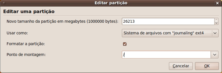 Edite a partição como informado na imagem. Edite a partição como informado na imagem.