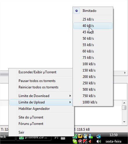 Limite a taxa de upload