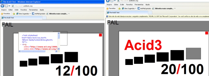 Desempenho do IE8 no Acid3.
