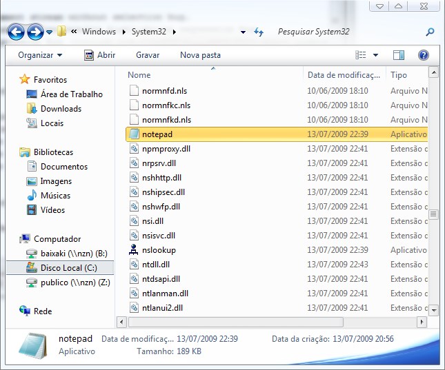 Bloco de notas windows 7 extensão