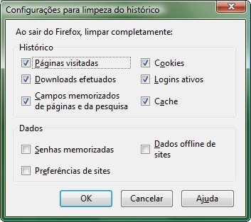 Configure a limpeza automática dos rastros do Firefox