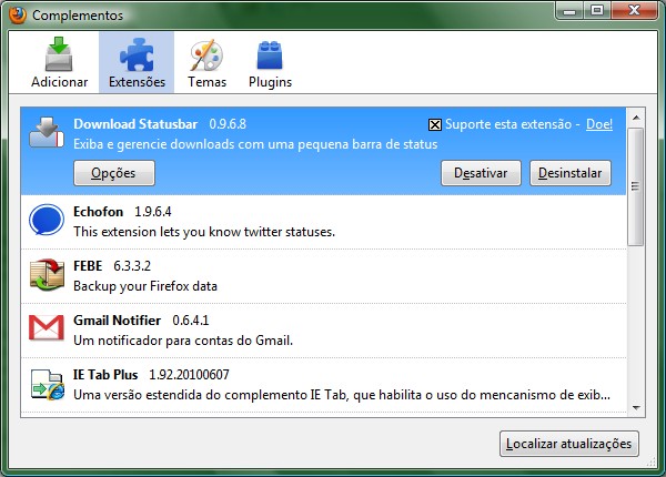 Reduza o número de complementos instalados