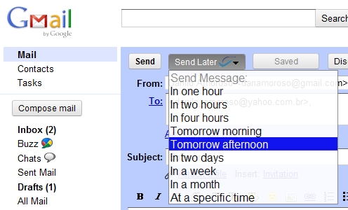 Novas possibilidades de envio de email.