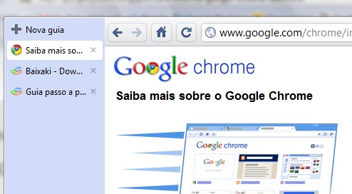 Abas apresentadas no canto esquerdo da tela.