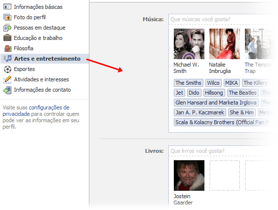 Adicione os seus interesses principais